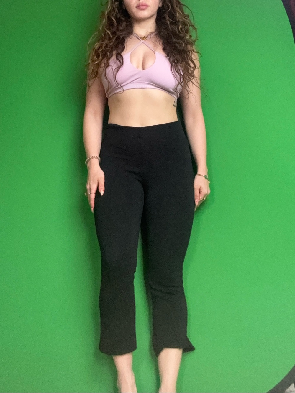 Black High-Waist Cropped Knit Pants - Women's